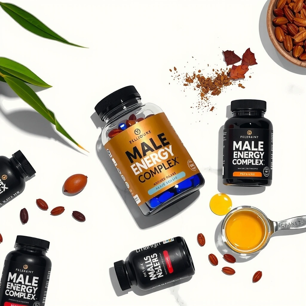Male Energy Complex supplement bottles and ingredients
